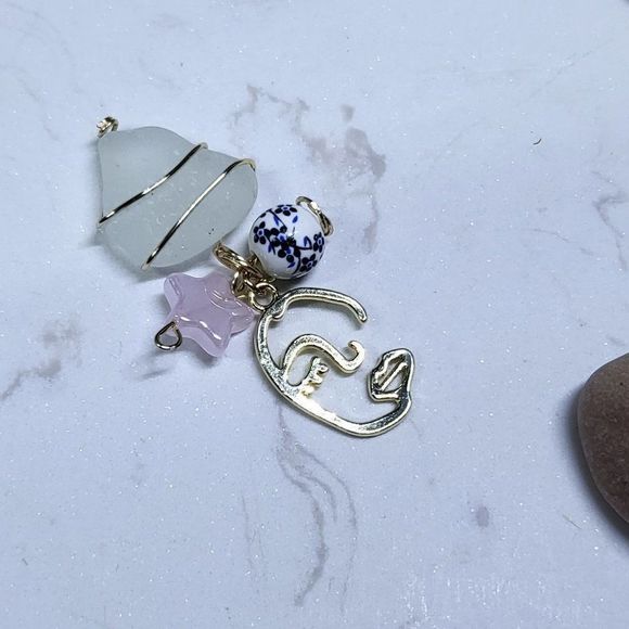 Gold filled and silver handmade pendants sea glass pearls - Picture 2 of 7